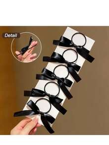 5pcs Simple Versatile Black Satin Bow Hair Ties, High Elastic Ponytail Holders, Soft No Tight No Hair Damage, Ideal For Daily Hairstyling, Commute, School, Dating, Party, Holiday Matching, Cost-Effective Basic Hair Accessories For Women,Hair Accessories,Summer,Hair Ties,Gifts For Women,Bachelorette Party,Travel Essentials Hair Elastics Hair Rubber Bands Scrunchies Hair Rope Elastic Hair Tie - Multicolor - View 6
