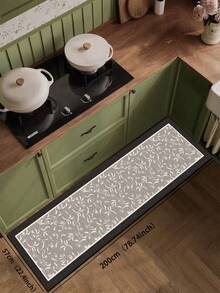 1pc Silica Gel Kitchen Mat, Light Gray Base Color With Delicate White Leaf & Floral Vine Pattern In Center, Surrounded By A Narrow Dark Gray Border, Fresh And Elegant Style With Both Decorative And Practical Functions. - Multicolor - View 10