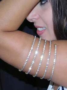 1pc Simple And Fashionable Five Layers Rhinestone Elastic Arm Chain, Bridesmaid Bracelet For Wedding Halloween - Silver - View 1