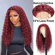 Peluca sintética rizada y esponjosa con encaje frontal de 13x4, adecuada para mujeres, peluca con encaje frontal rizado profundo de 26 pulgadas, peluca con cierre de encaje de onda húmeda - Negro - Ver 14