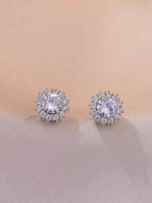 3pcs/Set Elegant Rhinestone Flower & Square Stud Earrings, Versatile For Daily, Work, And Party Wear - Multicolor - View 7