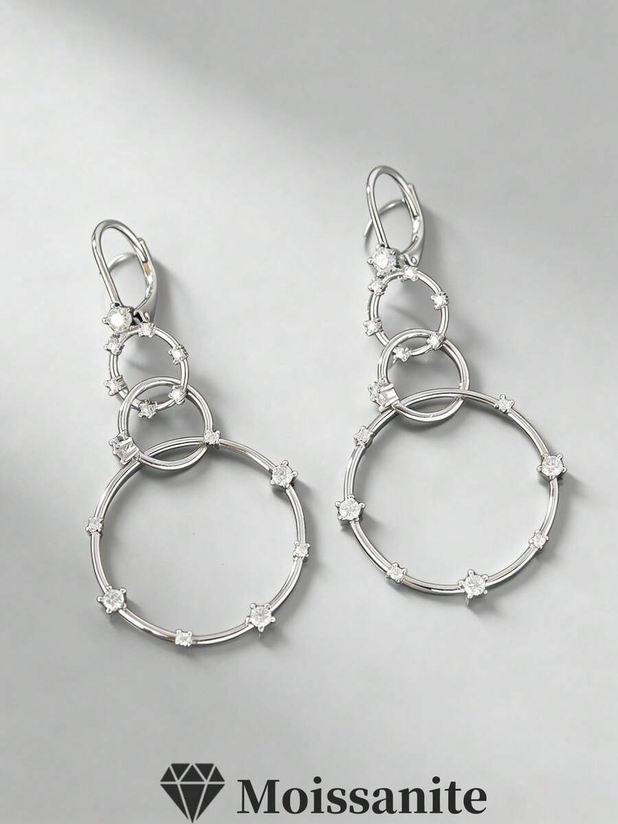 一对S925纯银0.98克拉莫桑石极简多层耳环，适合订婚、婚礼、日常佩戴、节日礼物 - 彩色 - 查看 1