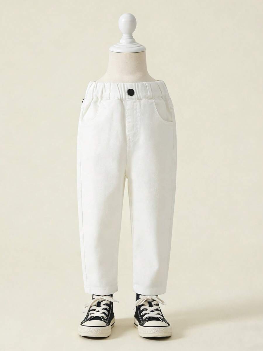 男女童休闲弹力腰修身裤,适合所有季节 - 白色 - 查看 1