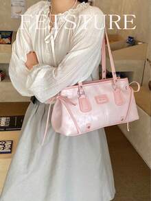 1 chiếc túi đeo vai buộc dây thời trang, túi xách nữ dung tích lớn, thích hợp cho các hoạt động hàng ngày, hẹn hò và đi làm. - Hồng - Xem 6