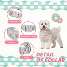 Adjustable Multi-Color Donut Pattern Pet Collar With Beige Buckle And Silver D-Ring, Suitable For Small To Medium Dogs - Blue - Mixed color - View 6
