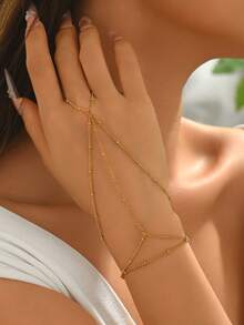 LIEBEIRIS 1 pieza Anillo-pulsera minimalista de 3 capas con perlas chapado en oro de 18K, adecuado para uso diario de mujeres y como regalo - Amarillo Oro - Ver 3