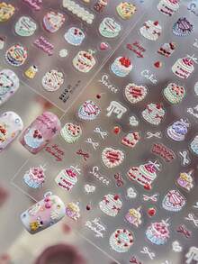 1 Birthday Happy Theme Nail Sticker, Cake Candle Pattern, Gift Design, Self-Adhesive 5D Stereo Cartoon Sticker, Suitable For Home Nail Salon, Women's DIY Birthday Celebration Nail Supplies, Birthday Wishes - Multicolor - View 1