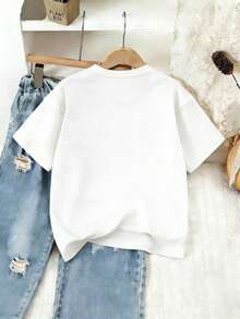 Teen Girl Graffiti Letter Print Short Sleeve T-Shirt, Casual Fashion Clothing - White - View 4