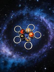 独家折扣 - 一套发光星球钥匙扣，太阳系玻璃地球钥匙扣，合金金属，圆形星球宇宙地球设计，生日节日礼物，装饰性新奇女士钥匙扣带环 - 彩色 - 查看 14