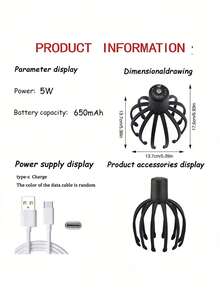 AXH. New Intelligent Electric Octopus Head Massager, Soul Extraction, Meridian Dredging, Scalp Massage Relaxation Tool - Black - View 3