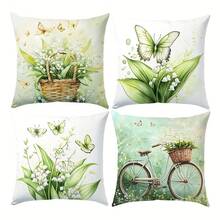 四件套，单面印花枕套，浅蓝色花卉图案枕套，17.7 x 17.7 英寸，家居装饰枕套，适用于客厅沙发和卧室，不含枕芯 - 4pcs - 查看 9