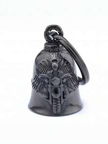 1pc Casual Street Style Bell Pendant Punk Retro Motorcycle Angel Wing Keychain, Knight Talisman Charm - Multicolor - View 3
