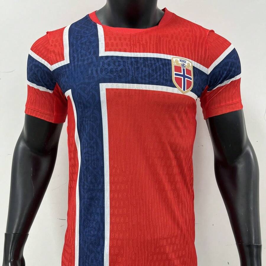 Norway National Team Home Soccer Jersey – Red Blue Nordic Fan Football Shirt - 預設 - 查看 1
