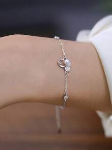 1 Bracelet papillon avec perle pour femmes avec un design de niche, mode haut de gamme, tempérament exquis, accessoire polyvalent et simple. Cadeau de la Saint-Valentin pour la petite amie - Argent - Voir 5
