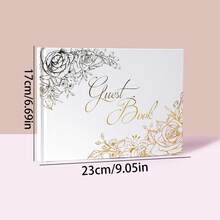 1pc White Foil Wedding Guest Book, Wedding Party Decoration Notebook, Anniversary Scrapbook, Blank Pages, DIY Memory Photo Album, Suitable For Wedding Reception, Theme Party, Birthday, Bridal Shower And Special Events Guest Book - White With Gold Foil Stamping - View 2