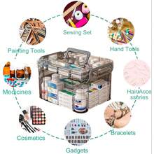 Transparent First Aid Box, Made Of Durable Plastic With Clear Lid And Internal Compartments, Designed To Organize Disinfectants, Gauze, Tweezers And Other Medical Essentials, Suitable For Home Or Travel - Grey - View 9