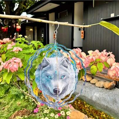1 chiếc chuông gió kim loại hình sói trắng huyền thoại cổ điển xoay 3D - Móc xoay 360°, không cần pin, thích hợp trang trí sân vườn trong nhà/ngoài trời, quà tặng tân gia.