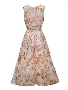 Women's Floral Print Elegant Vintage Zip-Up Pleated Sleeveless Casual Dress, Suitable Spring, Summer, Autumn Vacation - 淺粉色 - 查看 7