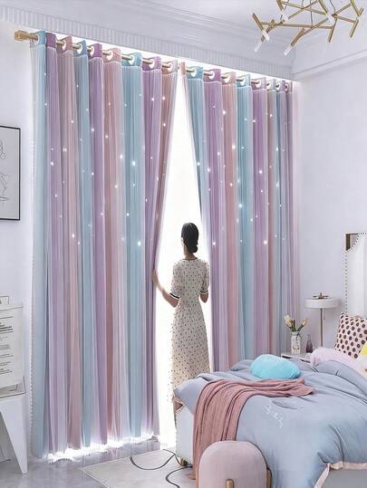 1 chiếc rèm cản sáng sọc nhiều màu sắc, kiểu dáng mới, đang thịnh hành, thích hợp trang trí biệt thự, ban công, phòng khách, phòng ngủ. Lớp ngoài 60g/m², lớp lót trong 220g/m².