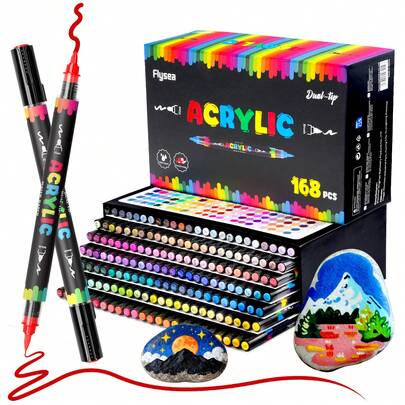 168/72/60/48/24/12 Colors Direct Liquid Acrylic Dual-Tip Marker Pen Set, Colorful Markers, Quick-Drying & Fade-Resistant, Suitable For Painting, Illustration, Crafts, Coloring Books, And Other DIY Projects On Paper, Fabric, Wood, Stone, Plastic, Glass, Ceramic, Pumpkin, Metal, Etc. Great Gift For Easter, Thanksgiving, Halloween, Christmas