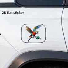 2D Flat, 1pc 2D Flat Sticker, Vibrant Parrot Perching On Green Gas Tank Cap, Car Gas Tank Sticker, Vehicle Decal - 1PC - View 3