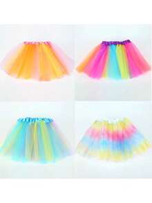 1pc 30cm Colorful Skirt, Rainbow Tulle Skirt, Tulle Skirt, Tulle Puff Skirt, Girls Rainbow Tulle Skirt - Multicolor - View 2