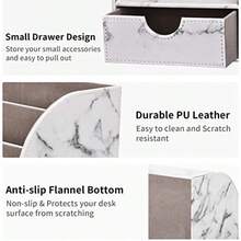 KINGFOM - Organizador de piel sintética para lápices caja de almacenamiento 6 compartimentos con cajón de mármol gris - Mrmol PUgris - Ver 3