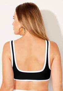 Swimsuits For All Women's Square Neck Longline Bikini Top - ĐEN TRẮNG - Xem 2