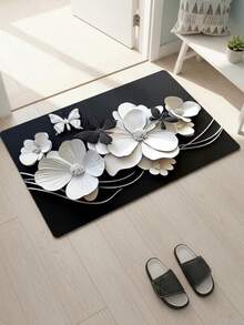 1pc 3D Floral & Butterfly Design Floor Mat - Bathroom Mat, Bath Rug, Door Mat, Small Rug, Carpet, Mat, Home Decor, Area Rug, Outdoor Mat, Home Decor, Area Carpet, Bedroom Carpet, Washable Rug - Multicolor - View 13