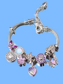 1pc Purple Sakura Sunflower Charm Bracelet, 1pc Heart HOPE Slogan Bow Bracelet, 1pc Starfish Butterfly Animal Bracelet, 1pc Heart Cross Bracelet - Gold - View 3