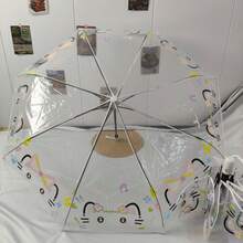 1pc Fully Automatic PVC Material Cute Line Drawing Cat Folding Transparent Umbrella, Thickened And Reinforced Umbrella Ribs. Cute And Compact, Household Item - Transparent Umbrella Series - View 1