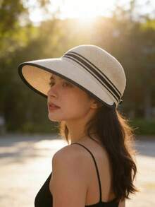 新款女士春夏宽檐帽，带头带，时尚百搭，户外旅行防晒 - A - 查看 3