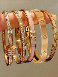 1pc/5pcs New Arrival Minimalist Elegant Luxury Sparkling Star Bangle Bracelet, Titanium Steel Bracelet For Women - Gold - View 1