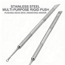 Stainless Steel Cuticle Pusher Nail Care Tool, Multi-Function Dead Skin Remover, Portable & Durable, Foot Care & Manicure File - Apricot - View 2