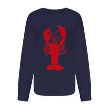 2025 Autumn/Winter New Women's Fashion Casual Vintage Contrast Color Lobster Jacquard Knit Pullover Graphic Sweater, Women Animal Print Basic Tops, Going Out Tops, Fall Women Clothes, Christmas Clothes, Korean Style - 藏蓝色 - 查看 5