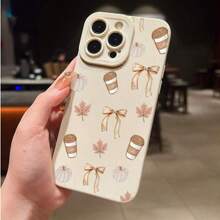 1个极简创意咖啡、蝴蝶结、枫叶、南瓜图案软壳手机壳，白色，精准开孔，防震保护套，适用于 17 Air/16 Pro Max/16 Pro/16 Plus/16/15/14/13/12/11/XS Max/XS/XR/7/8 - 白色 - 查看 2