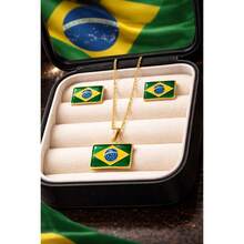 Women's Necklace And Earrings Set - Brazil World Cup Heart And Flag - Gold Plated - 金旗 - 查看 1