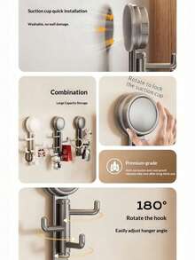 1pc Rotating Hook, Vacuum Suction Cup Hanger, For Dorm, Bedroom, Behind Door, Kitchen, Bathroom, Towel, Umbrella, Key Hook - Multicolor - View 2