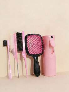 3件套/5件套/6件套卷发梳套装，干湿两用，适合自然卷发，包含喷雾瓶、蓬松梳、尖尾梳、边缘梳（适合粗细发质，可用于修边和倒梳），美发造型工具（粉色、紫色、黑色）美发工具套装 - 粉色 - 查看 2