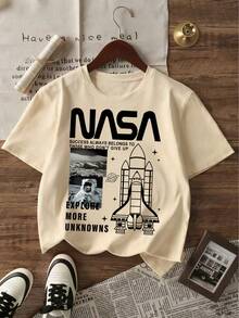 Young Boys Letter Graphic Print Round Neck Short Sleeve T-Shirt - Apricot - View 2