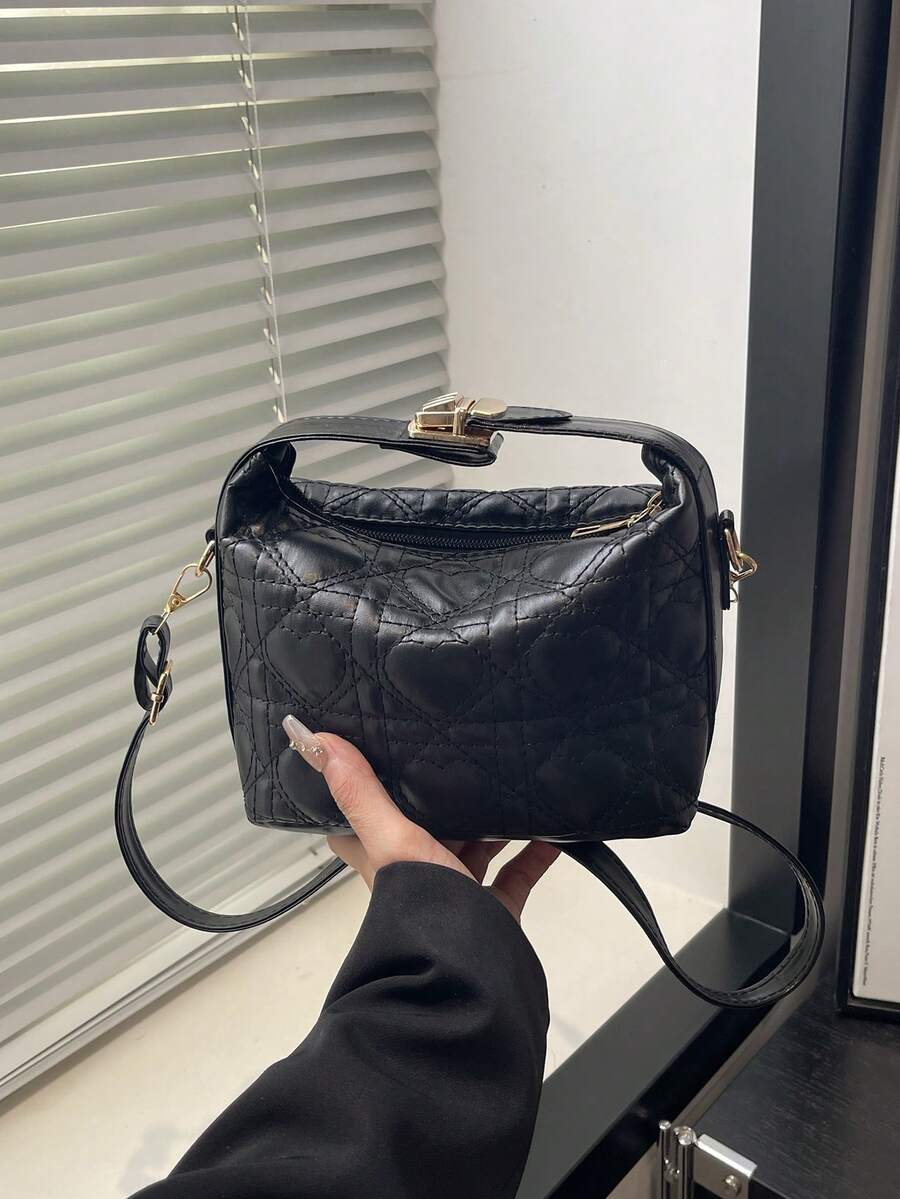 2026 New Heart-Shaped Embroidered Handbag, Fashionable Casual Shoulder Bag For Women - Black - View 1