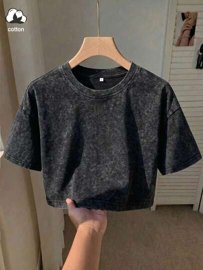 Camiseta corta de algodón de verano retro y casual sexy para mujer, suave y cómoda para uso diario, estilo callejero hip-hop Y2K, lavable a máquina, adecuada para deportes al aire libre de primavera y verano. Negro