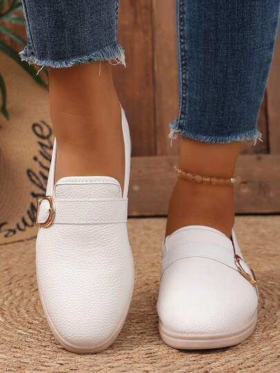 2026 Women's New Solid Color Casual Shoes, Handmade, Faux Leather, Fashion, Suitable For All Occasions