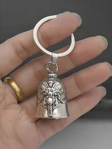 1pc Casual Street Style Bell Pendant Punk Retro Motorcycle Angel Wing Keychain, Knight Talisman Charm - Multicolor - View 4