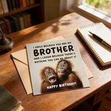 Interesting Orangutan Birthday Cards With Kraft Paper Envelopes - Perfect For Brothers' Birthdays, Lovely And Affordable Stationery | Wedding Souvenirs | Invitations | Funny Stuff | Important Anniversaries, Gift Exchanges For Brotherly Jokes, Fun Family Celebrations, Also Suitable For Brothers, Siblings, Male Friends, Colleagues, And Anyone Who Enjoys Making Sarcastic And Playful Humorous Remarks About Brothers - A - View 1