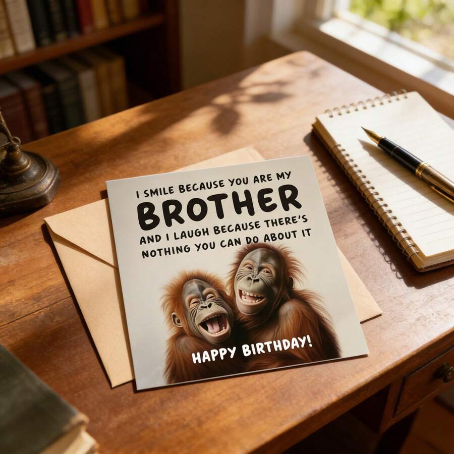 Interesting Orangutan Birthday Cards With Kraft Paper Envelopes - Perfect For Brothers' Birthdays, Lovely And Affordable Stationery | Wedding Souvenirs | Invitations | Funny Stuff | Important Anniversaries, Gift Exchanges For Brotherly Jokes, Fun Family Celebrations, Also Suitable For Brothers, Siblings, Male Friends, Colleagues, And Anyone Who Enjoys Making Sarcastic And Playful Humorous Remarks About Brothers - A - View 1