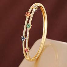 1入組高品質雙排銅鑲嵌鑽石女手鐲 - 彩色 - 查看 8