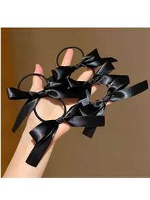 5pcs Simple Versatile Black Satin Bow Hair Ties, High Elastic Ponytail Holders, Soft No Tight No Hair Damage, Ideal For Daily Hairstyling, Commute, School, Dating, Party, Holiday Matching, Cost-Effective Basic Hair Accessories For Women,Hair Accessories,Summer,Hair Ties,Gifts For Women,Bachelorette Party,Travel Essentials Hair Elastics Hair Rubber Bands Scrunchies Hair Rope Elastic Hair Tie - Multicolor - View 5