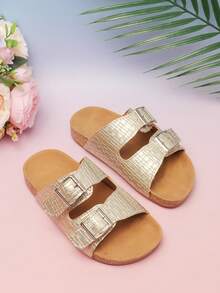 1 đôi dép lê trẻ em đính sequin hình trái tim có khóa cài, dép đế dày thoải mái cho cả nam và nữ, thích hợp cho mùa hè, đính đá thời trang. - Bạc - Xem 2