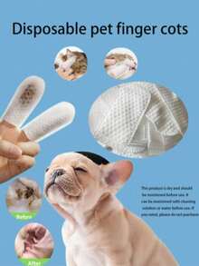 50片/100片/200片装一次性宠物洁牙指套，犬猫牙刷指套，口腔护理湿巾，柔软温和，适合各种体型的犬猫，宠物必备用品，温和清洁巾，质地柔软 - 彩色 - 查看 2